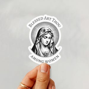 Virgin Mary Catholic Sticker for Laptop Water Bottle Sticker for Car Vinyl Decal Hail Mary Prayer Art Catholic Faith Devotional Gift Blessed