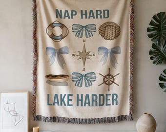Nautical Throw Blanket Home Decor Lake House Warming Gift Boat Theme Coastal Style Summer Lake House Comfort Throw Nautical Design Beach