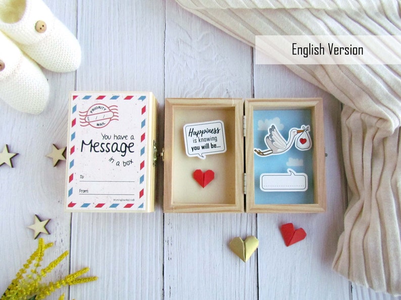 Message in a Box Happiness is knowing you will be... Pregnancy announcement cards. New Baby announcement. 3D Cute card. Personalied gift image 4