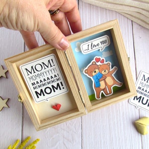 Mama, Mama ich hab dich lieb! Lustiges Muttertagsgeschenk von Sohn oder Tochter. Message in a Box Ich liebe dich, Happy Birthday. Personalisierbare 3D Holz Karte