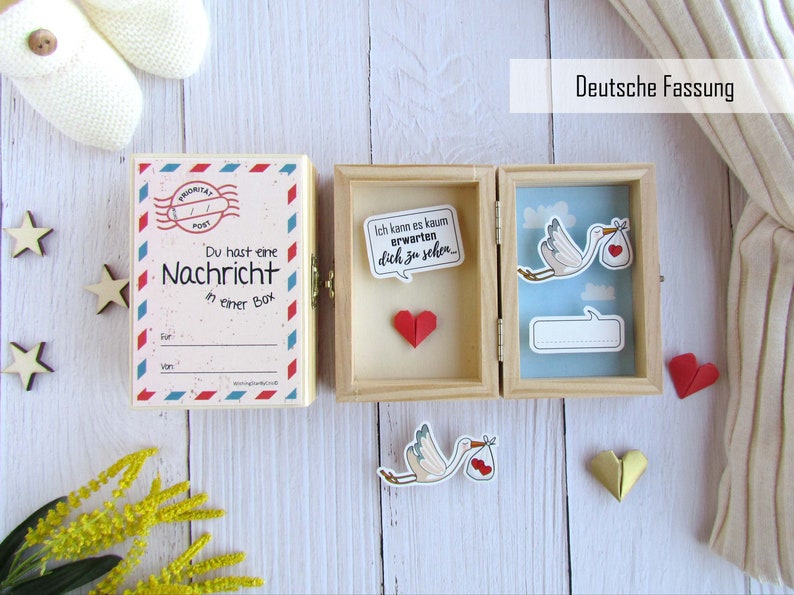 Message in a Box Happiness is knowing you will be... Pregnancy announcement cards. New Baby announcement. 3D Cute card. Personalied gift Auf deutsch