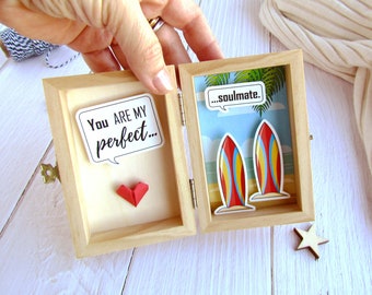 Message In a Box "You are my perfect soulmate". Funny 3D card for Surf lovers. Personalized gift for him/her. Valentine's card for Surfers