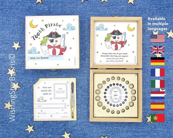Tooth Pirate, Tooth Fairy keepsake box for baby's milk teeth / Wood keepsake Tooth Box / Personalizable kids gift  / baby shower gift