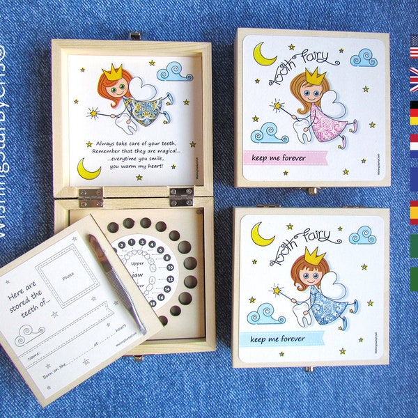 Tooth Fairy keepsake wooden box for baby milk teeth / personalizable kids gift  / baby shower gift / baby teeth storage boxe