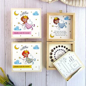 Caja de madera de recuerdo para dientes de leche de bebé / Hada de los Dientes / Regalo para niños personalizable / Caja de almacenamiento para dientes de leche / VERSIÓN ALEMANA