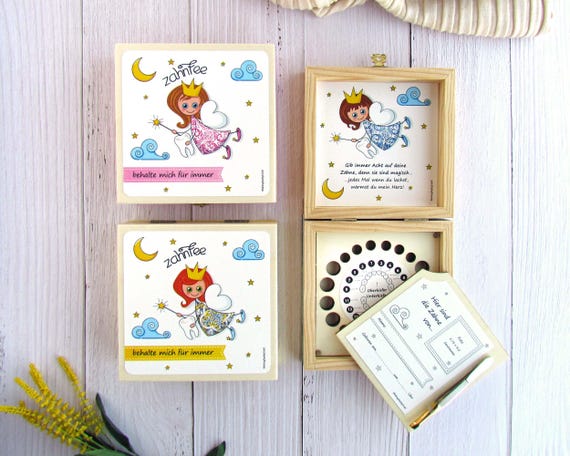 Zahnfee / Tooth Fairy keepsake wooden box for baby milk teeth / personalizable kids gift / baby teeth storage boxe / GERMAN VERSION