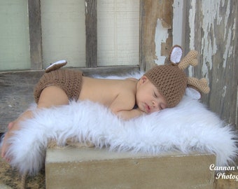 Baby Deer Outfit Costume Crochet White Tail Deer Hat and Diaper Cover Preemie Newborn Infant Toddler Baby Boy Baby Girl Deer Photo Prop Gift