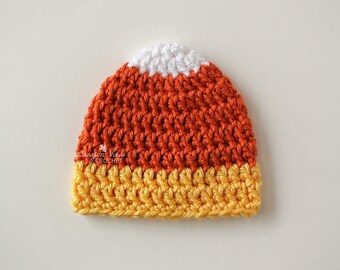 Preemie Candy Corn Hat, Micro Preemie Baby Halloween Costume Beanie, Girl or Boy Crochet Photo Prop, Hospital NICU Gift, Optional Bow