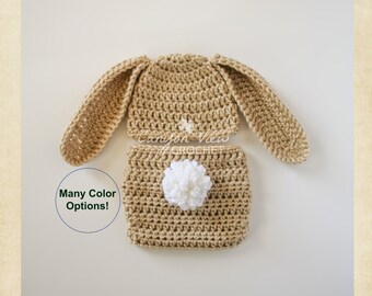 Preemie Bunny Outfit, Micro Preemie Easter or Halloween Rabbit Hat Diaper Cover Set, Crochet Preemie Photo Prop, Baby Boy or Girl NICU Gift