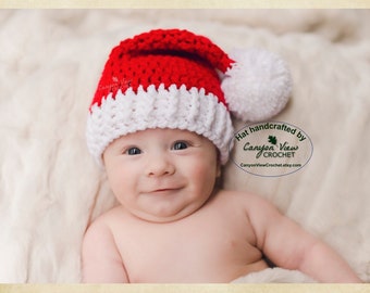 Santa Hat - Crochet Christmas Hat in Red and White for Babies, Children, or Adults