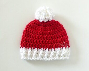 Preemie Christmas Hat, Micro Preemie Santa Beanie, Preemie Girl or Boy Crochet Photo Prop, NICU Christmas Baby Gift, Red/White, Optional Pom