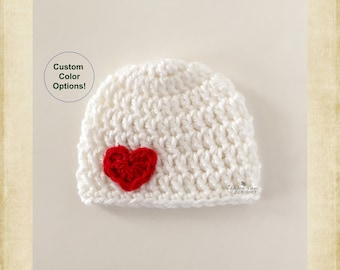 Preemie Valentine's Day Hat, Micro Preemie Valentine's Hat with Heart, Preemie Girl or Boy Crochet Photo Prop, NICU Valentine's Baby Gift
