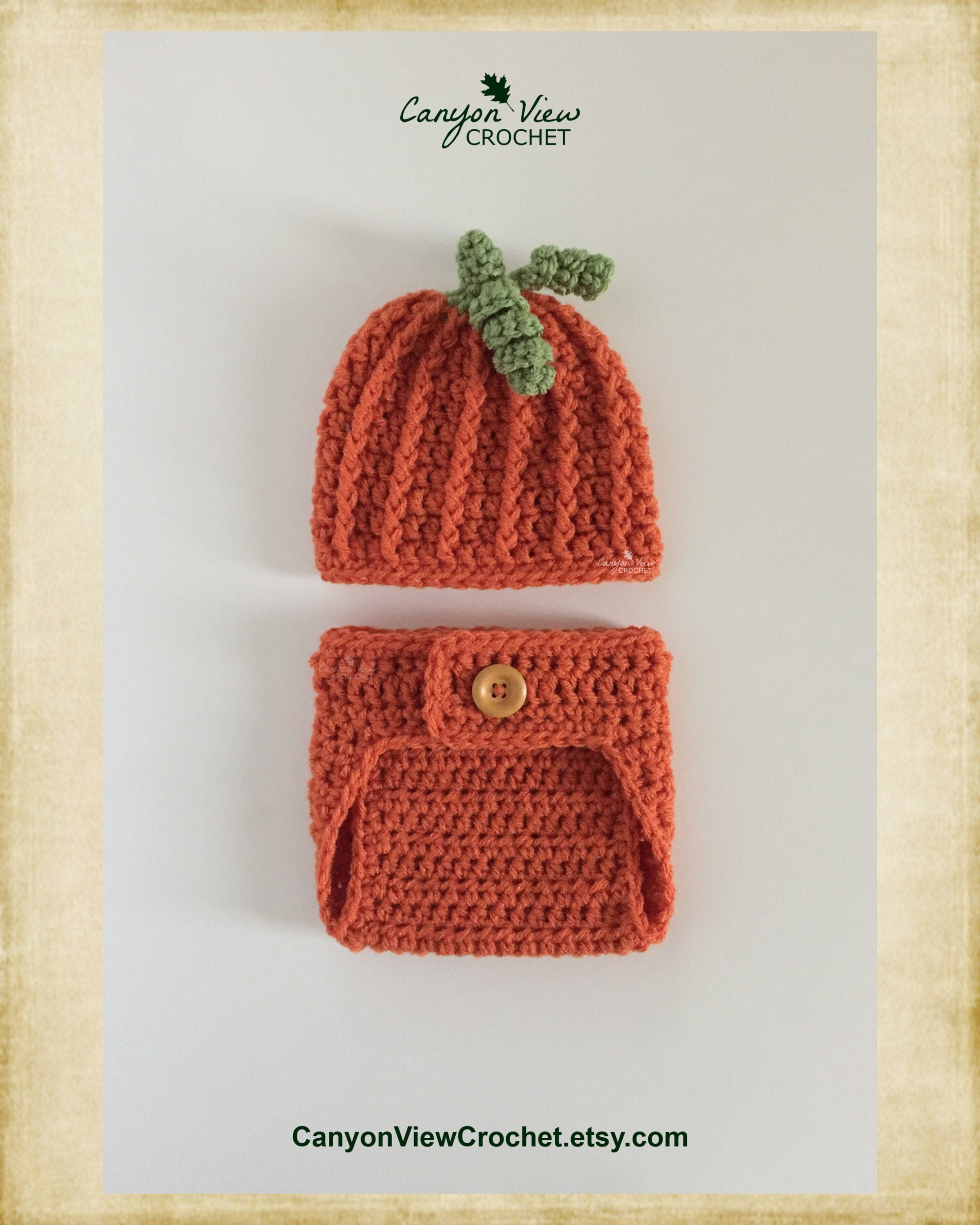Pumpkin Baby Outfit for Girl or Boy, Crochet Halloween Costume, Fall Autumn Thanksgiving Hat and Diaper Cover Set, Newborn Photo Prop