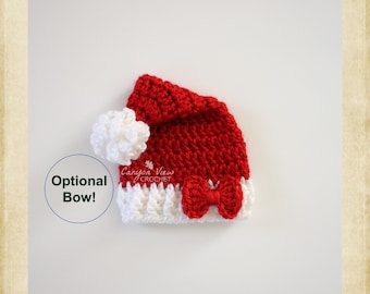 Preemie Santa Hat with Optional Bow, Micro Preemie Christmas Santa Hat, Preemie Girl or Boy Crochet Photo Prop, NICU Christmas Baby Gift