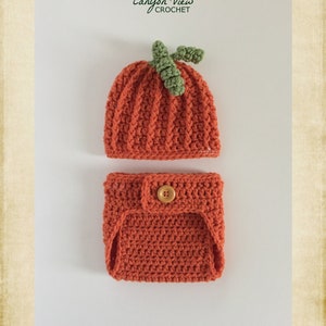 Pumpkin Baby Outfit for Girl or Boy, Crochet Halloween Costume, Fall Autumn Thanksgiving Hat and Diaper Cover Set, Newborn Photo Prop