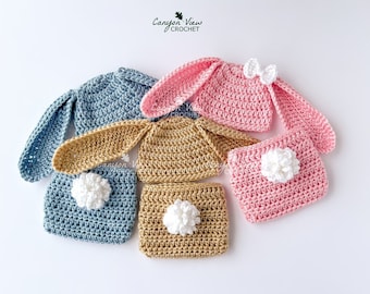Preemie Bunny Outfit, Micro Preemie Easter or Halloween Rabbit Hat Diaper Cover Set, Preemie Girl or Boy Crochet Photo Prop, NICU Baby Gift