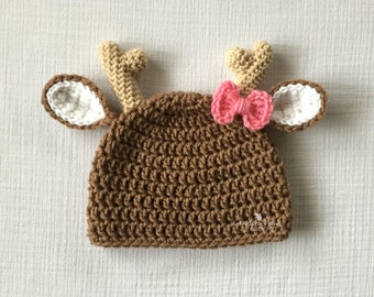 Baby Deer Hat, Girl Boy Crochet Photo Prop Buck Doe Fawn Beanie Deer Halloween Costume Preemie Newborn Infant Toddler Child Woodland Animal