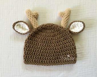 Deer Hat Crochet Photo Prop Buck Doe Fawn Beanie Deer Halloween Costume Preemie Newborn Infant Baby Toddler Child Girl Boy Woodland Animal