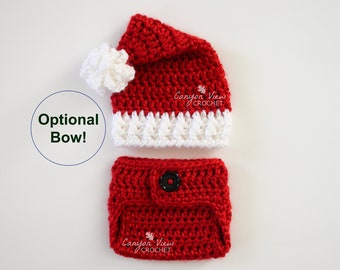 Preemie Santa Outfit with Hat and Diaper Cover, Micro Preemie Girl or Boy Christmas Crochet Photo Prop, NICU Baby Gift, Bow Optional