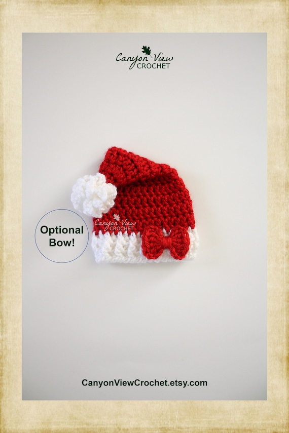 Preemie Santa Hat with Optional Bow, Micro Preemie Christmas Santa Hat, Preemie Girl or Boy Crochet Photo Prop, NICU Christmas Baby Gift