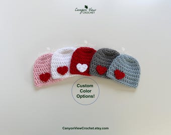 Preemie Baby Hat with Heart, Micro Preemie Beanie, Preemie Girl or Boy Crochet Valentine's Day Photo Prop, NICU Baby Gift, You Choose Color