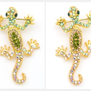 Gold-tone Swarovski Element Crystals Green Lizard Pin Brooch - Etsy