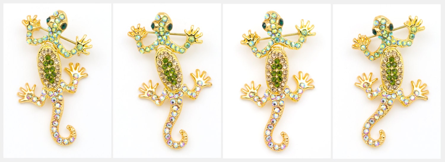 Gold-tone Swarovski Element Crystals Green Lizard Pin Brooch - Etsy