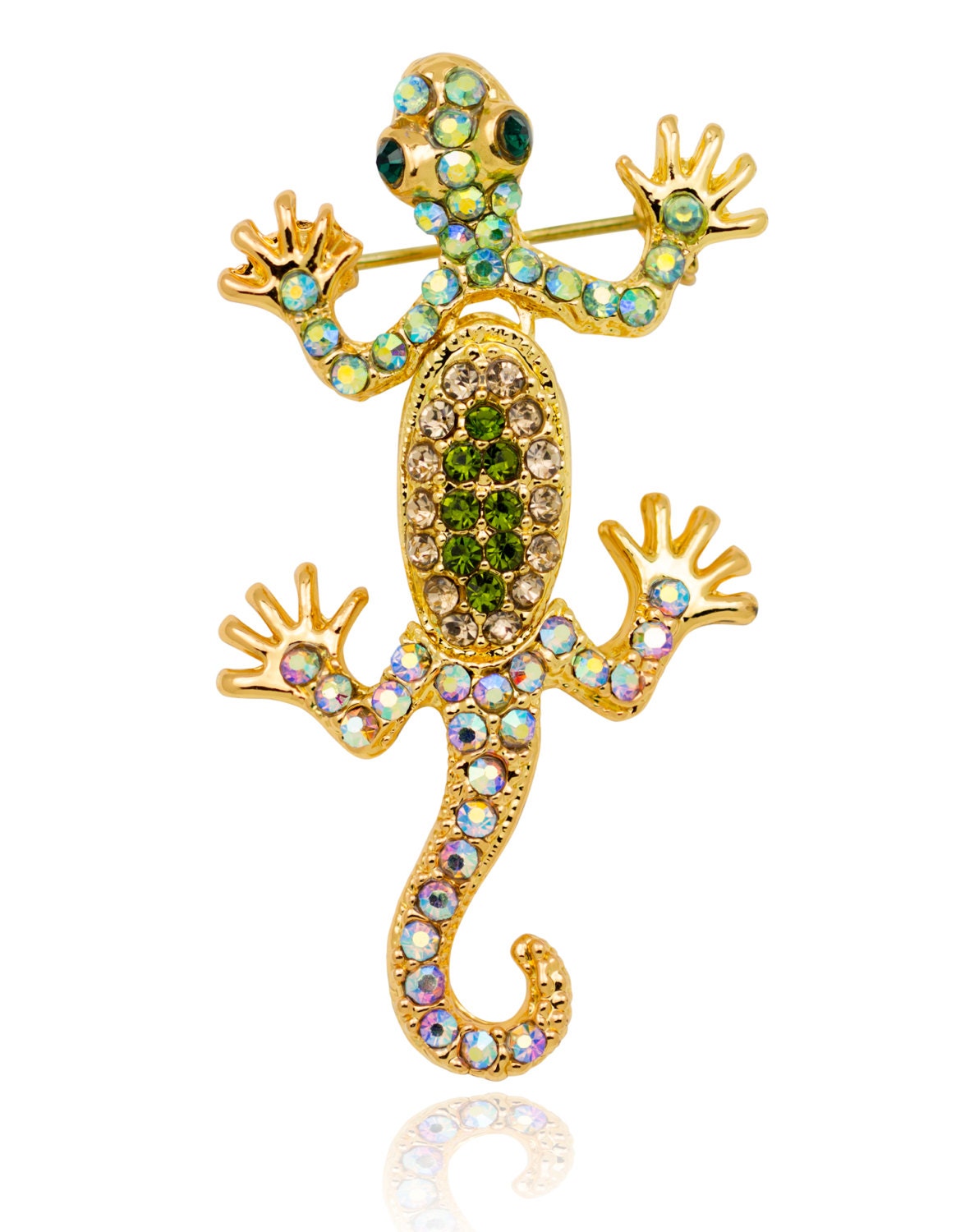 Gold-tone Swarovski Element Crystals Green Lizard Pin Brooch - Etsy