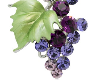 Swarovski Element Crystals Bunch of Grapes Brooch Pin (purple)