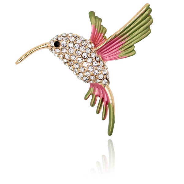 Gold-Tone Crystals Flying Hummingbird Pin Brooch Green Wing Tip