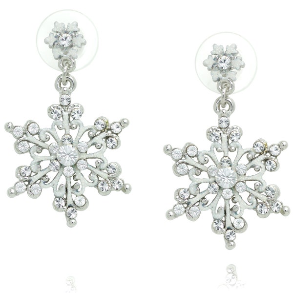 Silver-tone Swarovski Element Crystal Scroll Snowflake Earrings
