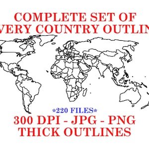 Clip art set of countries in the world Thick outlines, 220 world country patterns. embroidery pattern, Vinyl cutter pattern Instant download