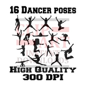 16 Silhouette Tanz Mädchen Pose Clipart, Silhouette Mädchen Posen, Kontur jubeln, Tänzerin Umrisse, Tänzer Schatten, Mädchen Schatten, Tanz-ClipArt-Grafiken