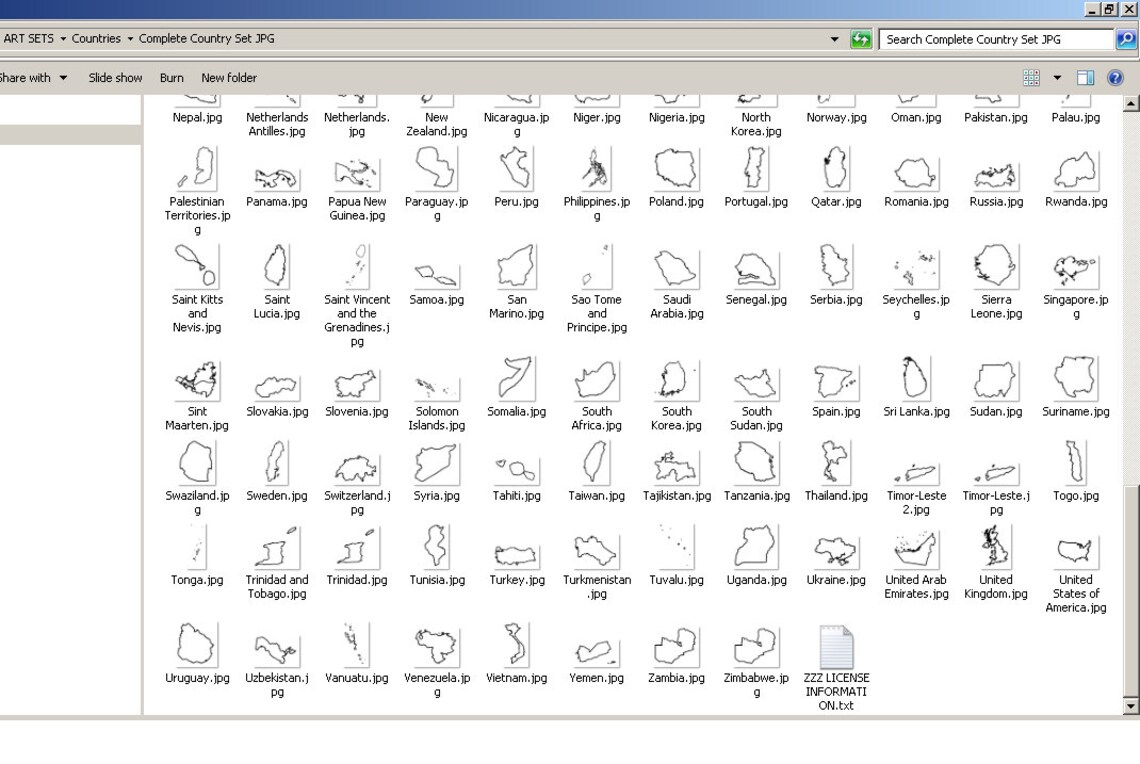 Clip Art Set of Countries in the World Thick Outlines, 220 World ...