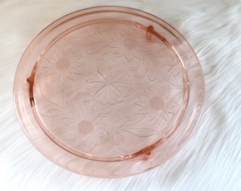 Vintage Jeanette Pink Depression Glass Sunflower Footed Cake Plate 10"