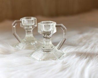 Vintage Cut Glass Candlestick Holders made in Japan