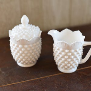 Vintage Fenton Hobnail Milk Glass Creamer and Sugar Set