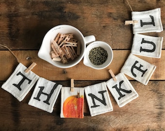 Handmade Mini Flour Sack Towels Banner (Thankful)