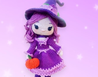 Witch Crochet Pattern, Lila the romantic witch amigurumi PDF (EN/ES)