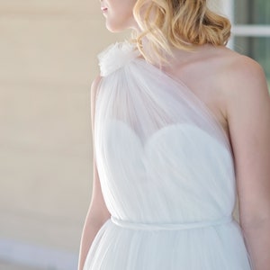 Asymmetric wedding dress, one shoulder tulle wedding dress, tulle bridal gown, open back wedding dress, sweetheart wedding dress - Sophia