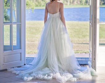 Custom color wedding dress, tulle wedding dress, tulle bridal gown, unique wedding dress, boho wedding dress, mint wedding dress - Doris