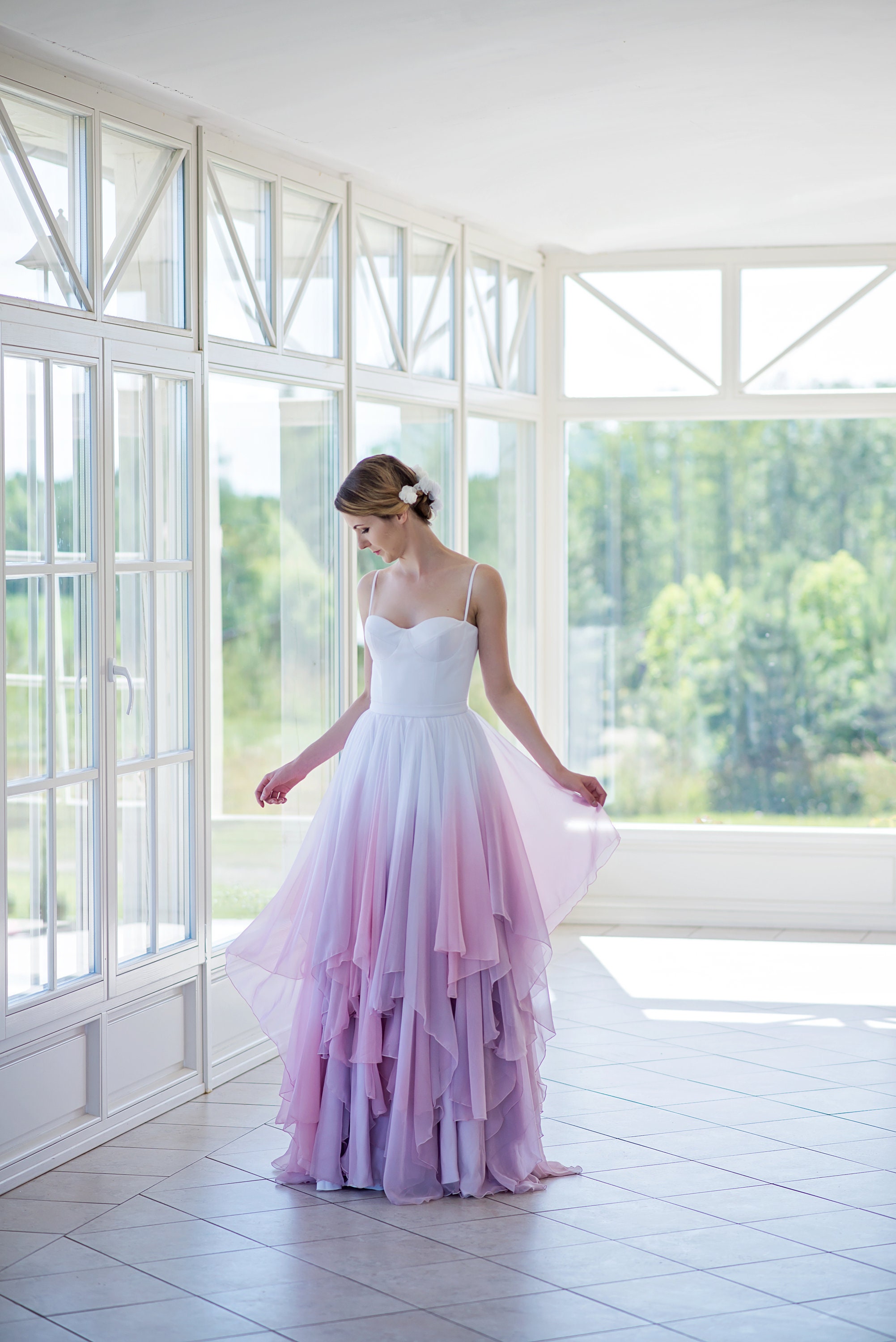 Ombre Wedding Dress Flowing Chiffon 