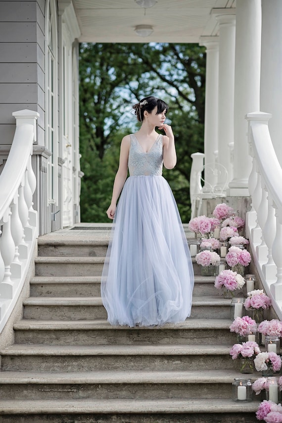 light blue boho wedding dress