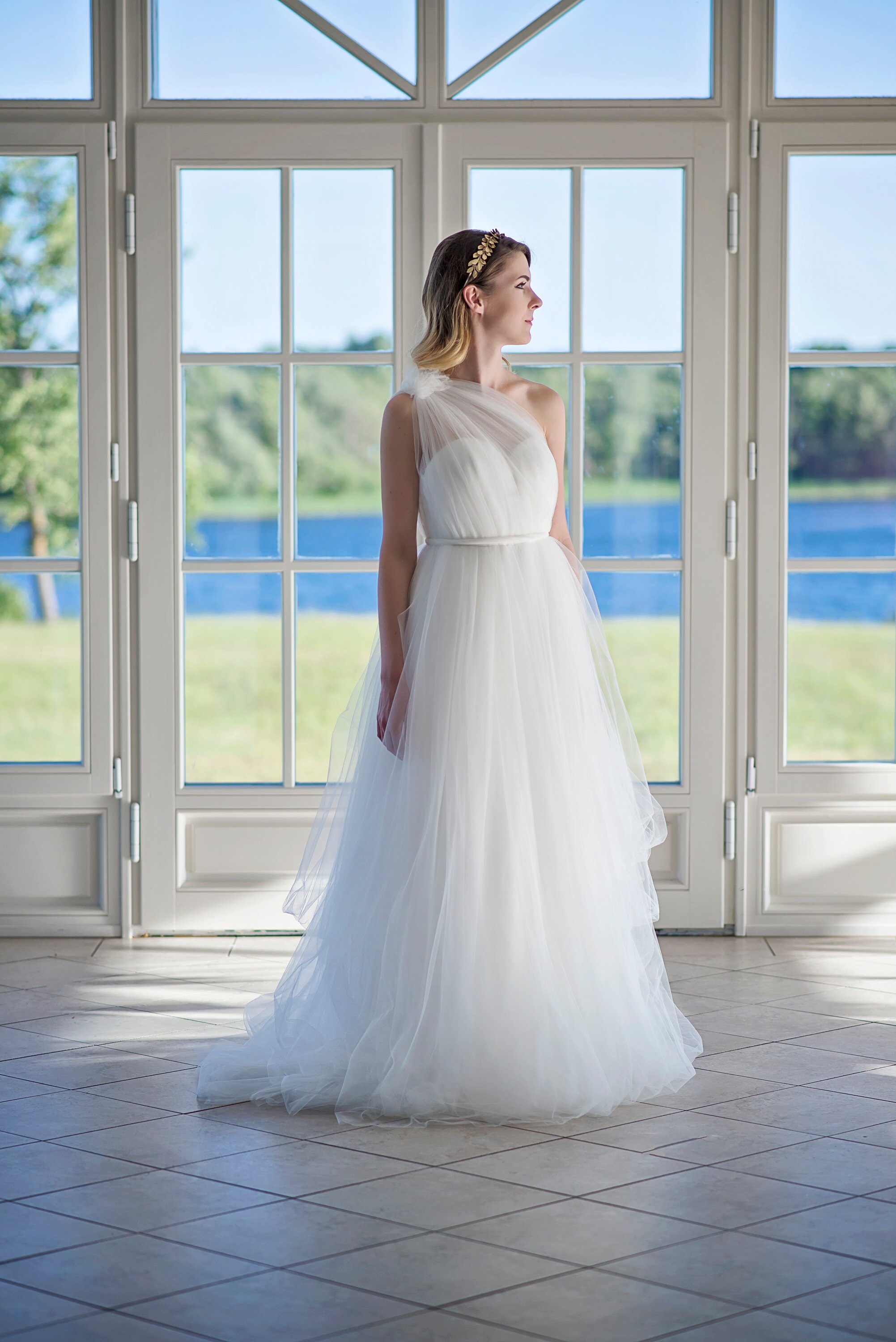 Asymmetric wedding dress, one shoulder tulle wedding dress, tulle bridal gown, open back wedding dress, sweetheart wedding dress - Sophia Asymmetric wedding dress, one shoulder tulle wedding dress, tulle bridal gown, open back wedding dress, sweetheart wedding dress - Sophia