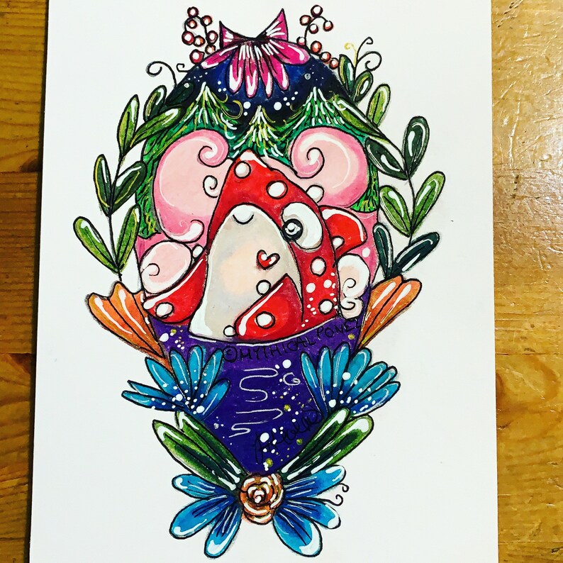 Mythicalponez Ollie Baby Orca fun toadstool plant nature illustration