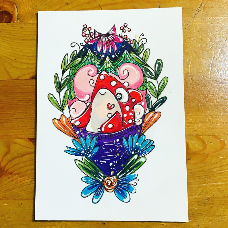 Mythicalponez Ollie Baby Orca fun toadstool plant nature illustration