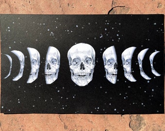 Human Skull Moon Phases Art Print