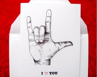 I Love You Hand Signal Valentines *Single* Card