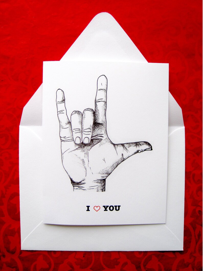 I Love You Hand Signal Valentines Notecards image 1