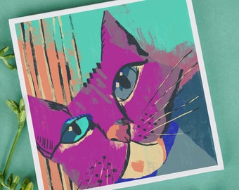 抽象的な猫の絵画明るい色とりどりのカラフルなデジタルダウンロード